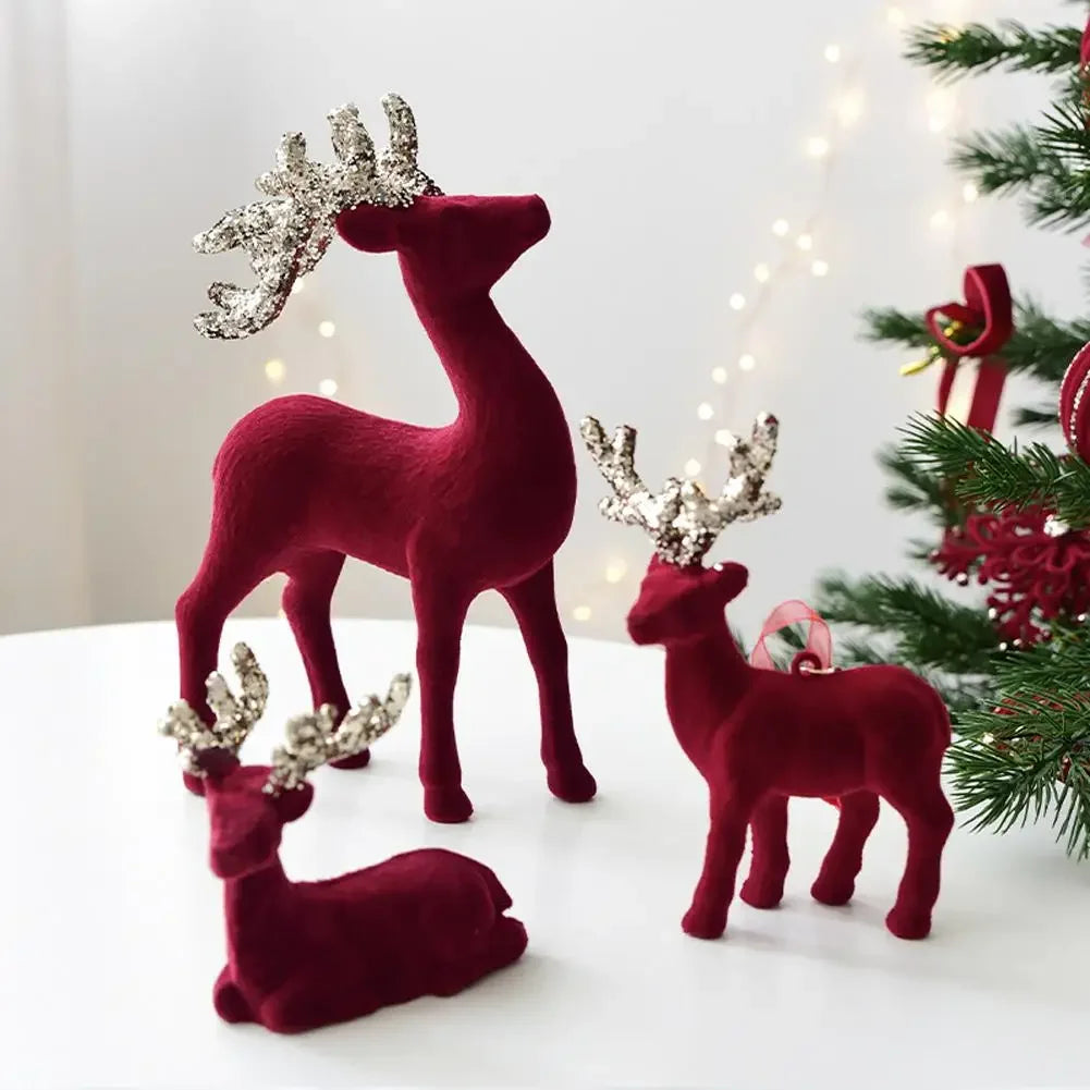 1PCS House Tabletop Decor Hanging Baubles Flocking Mini Deer Pendant Elk Christmas Reindeer Deer Ornaments Decorations Peaceful Pleasures Health and Wellness
