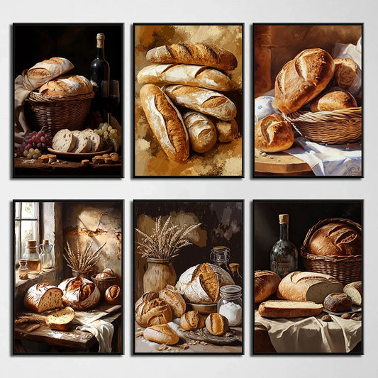 Vintage Bread Canvas Wall Art | Rustic Farmhouse Kitchen Decor Canvas Wall Art Peaceful Pleasures Health and Wellness