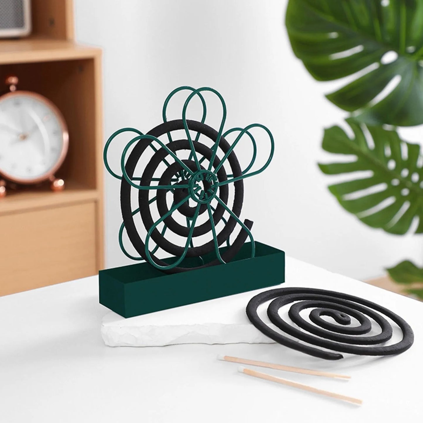 With Tray Mosquito Coil Holder Iron Anti-Mosquito Mosquito Incense Rack Ornaments Flower shape Mosquito Repellent Peaceful Pleasures Health and Wellness Green