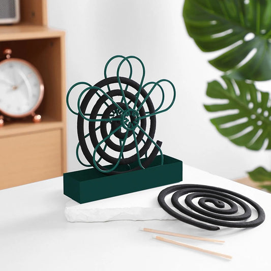 With Tray Mosquito Coil Holder Iron Anti-Mosquito Mosquito Incense Rack Ornaments Flower shape Mosquito Repellent Peaceful Pleasures Health and Wellness Green