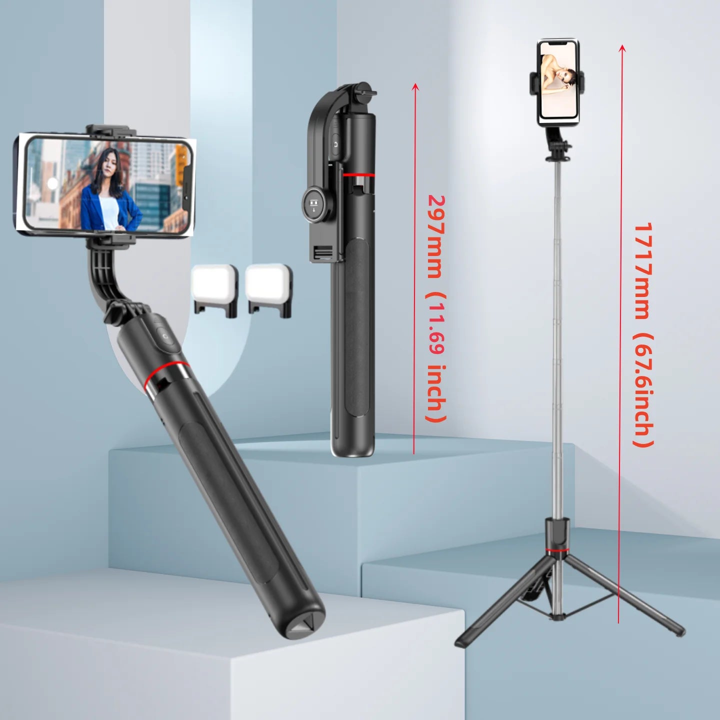 Selfie Stick Tripod with Bluetooth Remote, 6-Section Extendable Pole, 360° Rotation, Fill Light Option, for Phone Vlog Peaceful Pleasures Health and Wellness Option 3