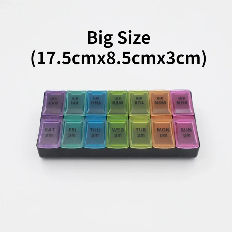 New Weekly Portable Travel Pill Cases Box 7 Days Organizer 14 Grids Pills Container Storage Tablets Vitamins Medicine Fish Oils Peaceful Pleasures Health and Wellness NO.13