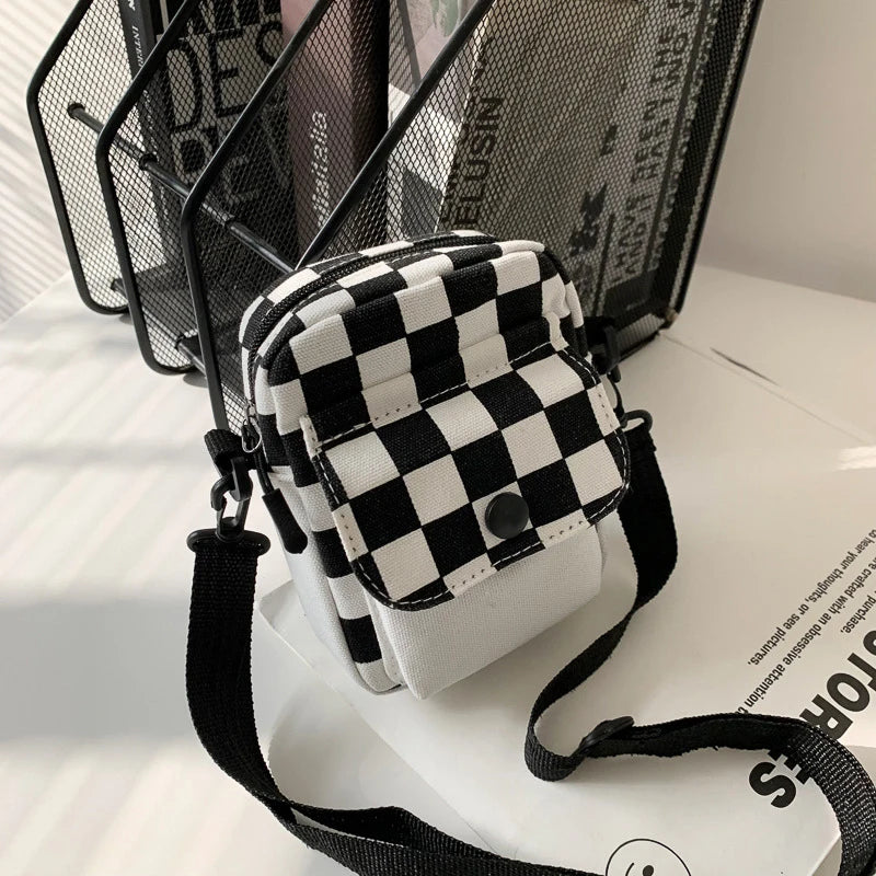 Men's Mini Canvas Crossbody Messenger Bag – Checkered Travel Bag