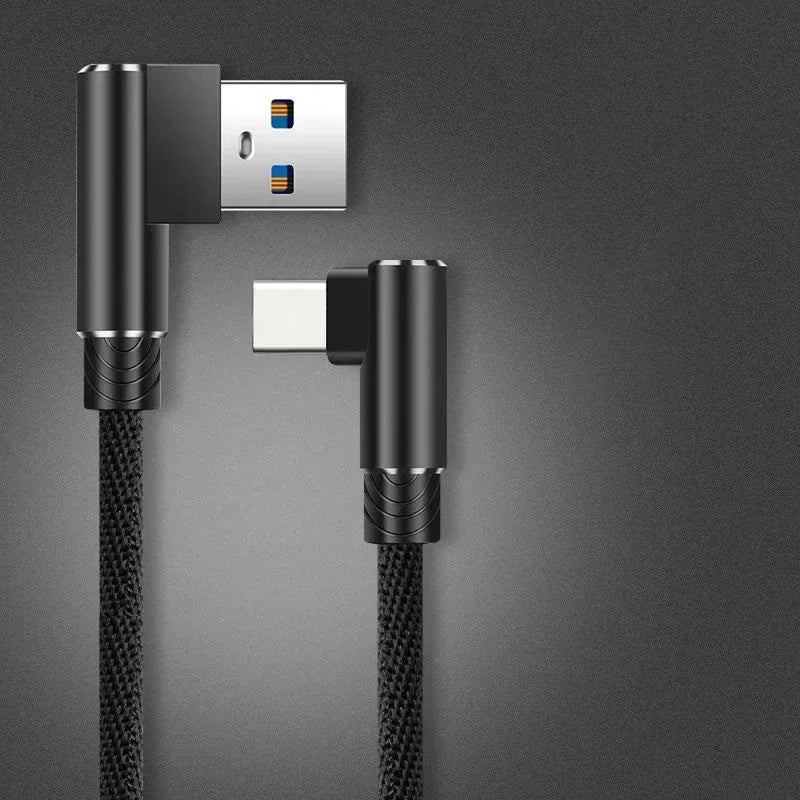 40W 5A USB-C 90° Braided Fast Charging Cable 1M/2M