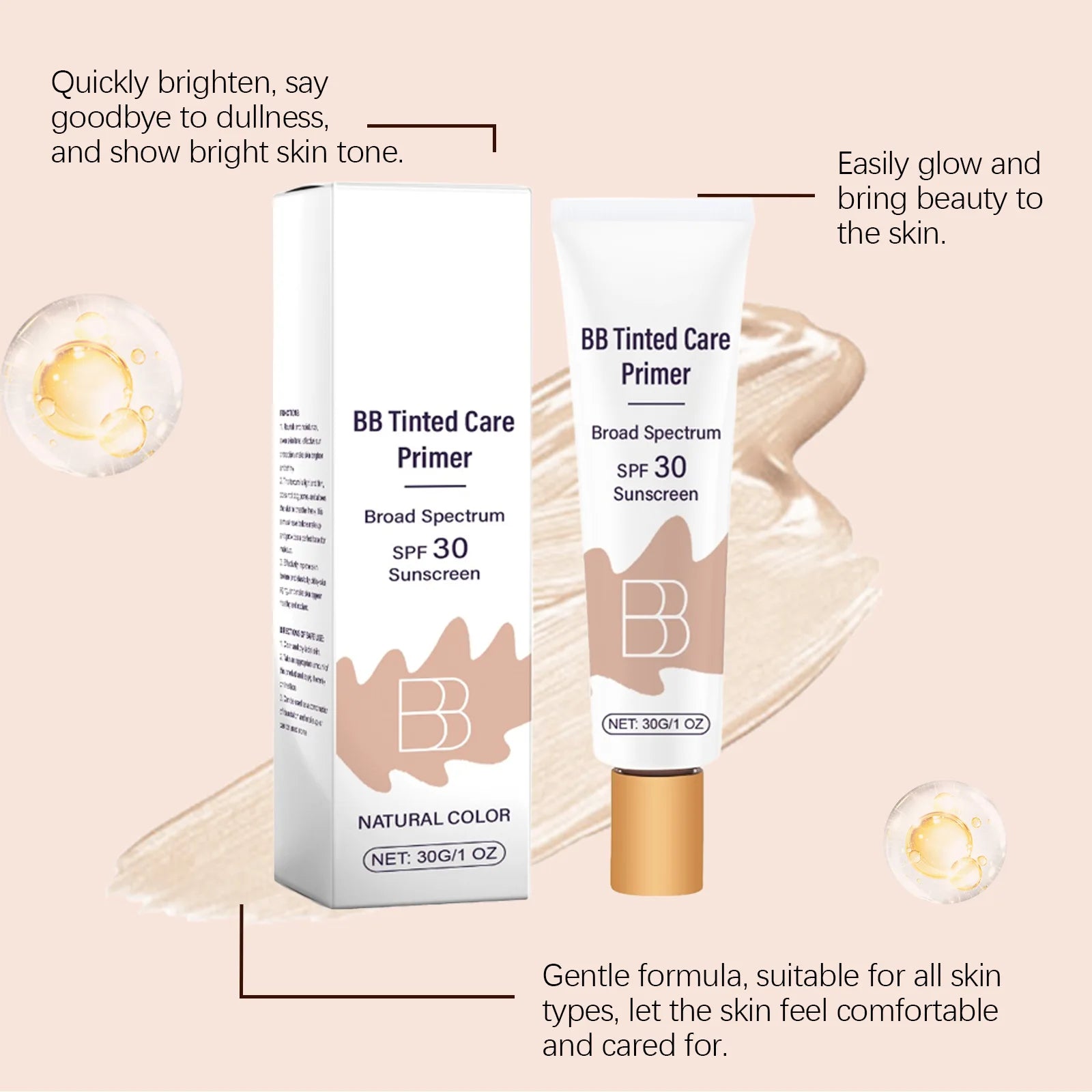 Sunscreen BB Cream Protect Sun Burn Calm Redness Balance Oil Shine Conceal Face Blemish Enhance Skin Barrier Portable Concealer Peaceful Pleasures Health and Wellness
