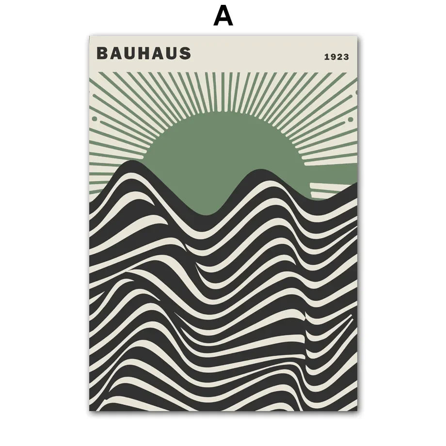 Scandinavian Bauhaus Green Color Block Canvas Wall Art Print