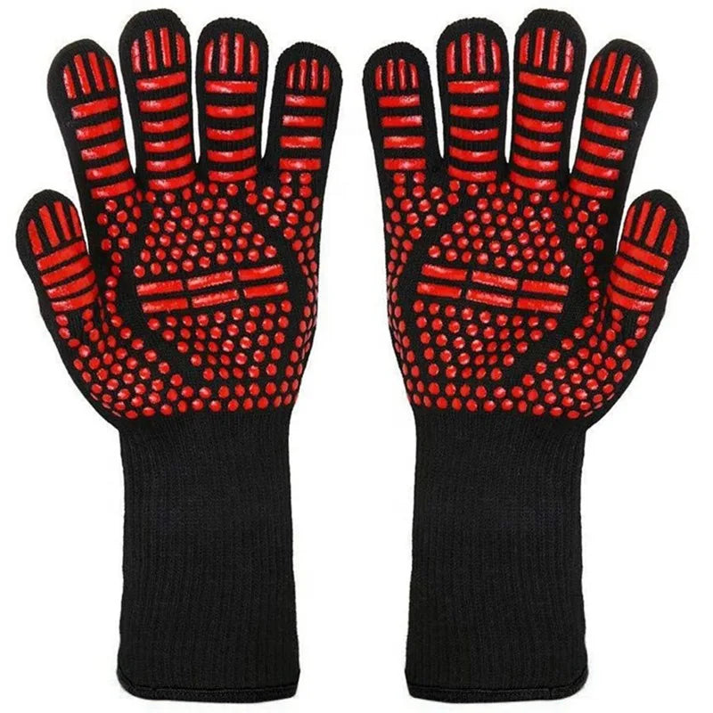 Heat Resistant BBQ Gloves Up to 932℉ Fireproof Oven Mitts with Anti Slip Grip for Grilling Baking Cooking Kitchen Safety Peaceful Pleasures Health and Wellness Red Woman 90g
