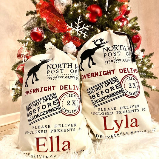 Personalized Reindeer Santa Sack | Christmas Gift Bag for Kids Christmas Gift Sack Peaceful Pleasures Health and Wellness