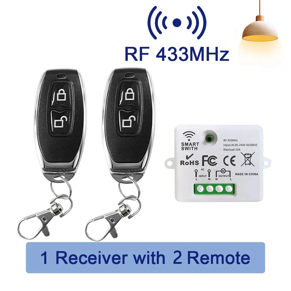 RF 433MHz Wireless Remote Light Switch 10A Relay AC 110V 220V