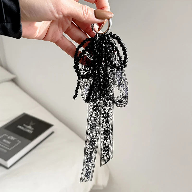Pearl Lace Bow Charm Keychain – Cute Gift for Women & Girls