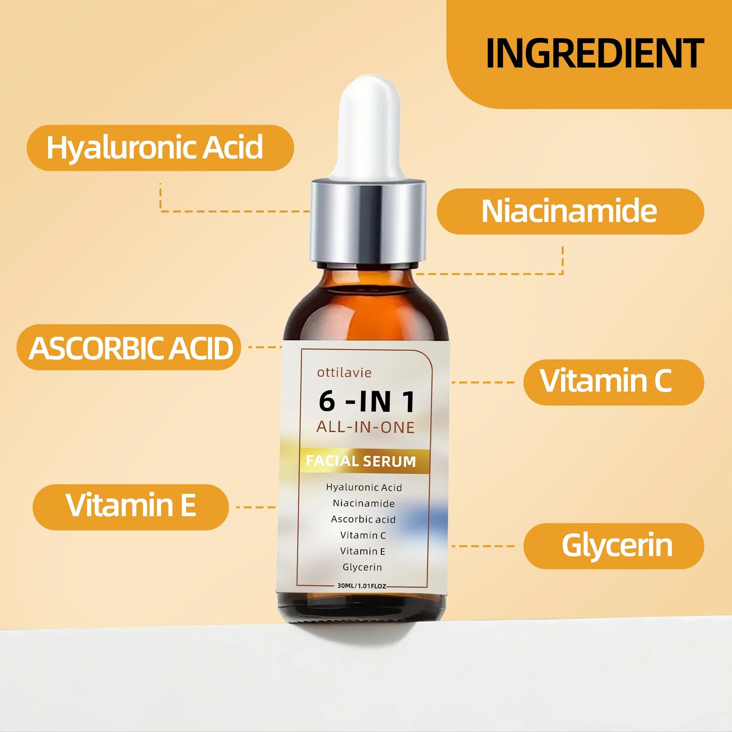 6 IN 1 ALL-IN-ONE FACIAL SERUM With Hyaluronic Acid + Niacinamide + Vitamin C/E Peaceful Pleasures Health and Wellness