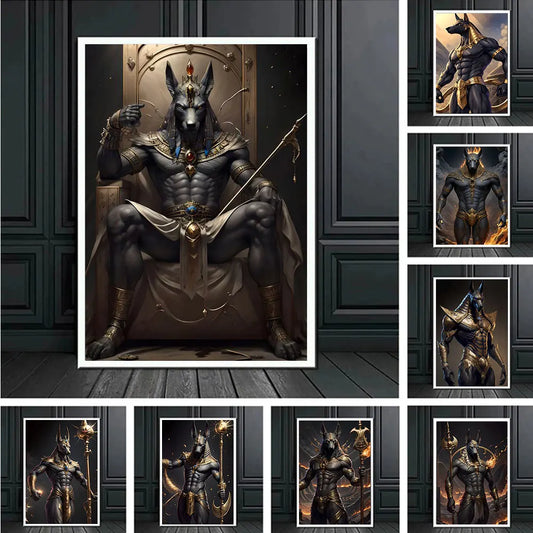 Ancient Egyptian Fantasy Mythology The God Anubis Golden Portrait Posters Print Canvas Painting Wall Art Picture Room Home Decor Peaceful Pleasures Health and Wellness