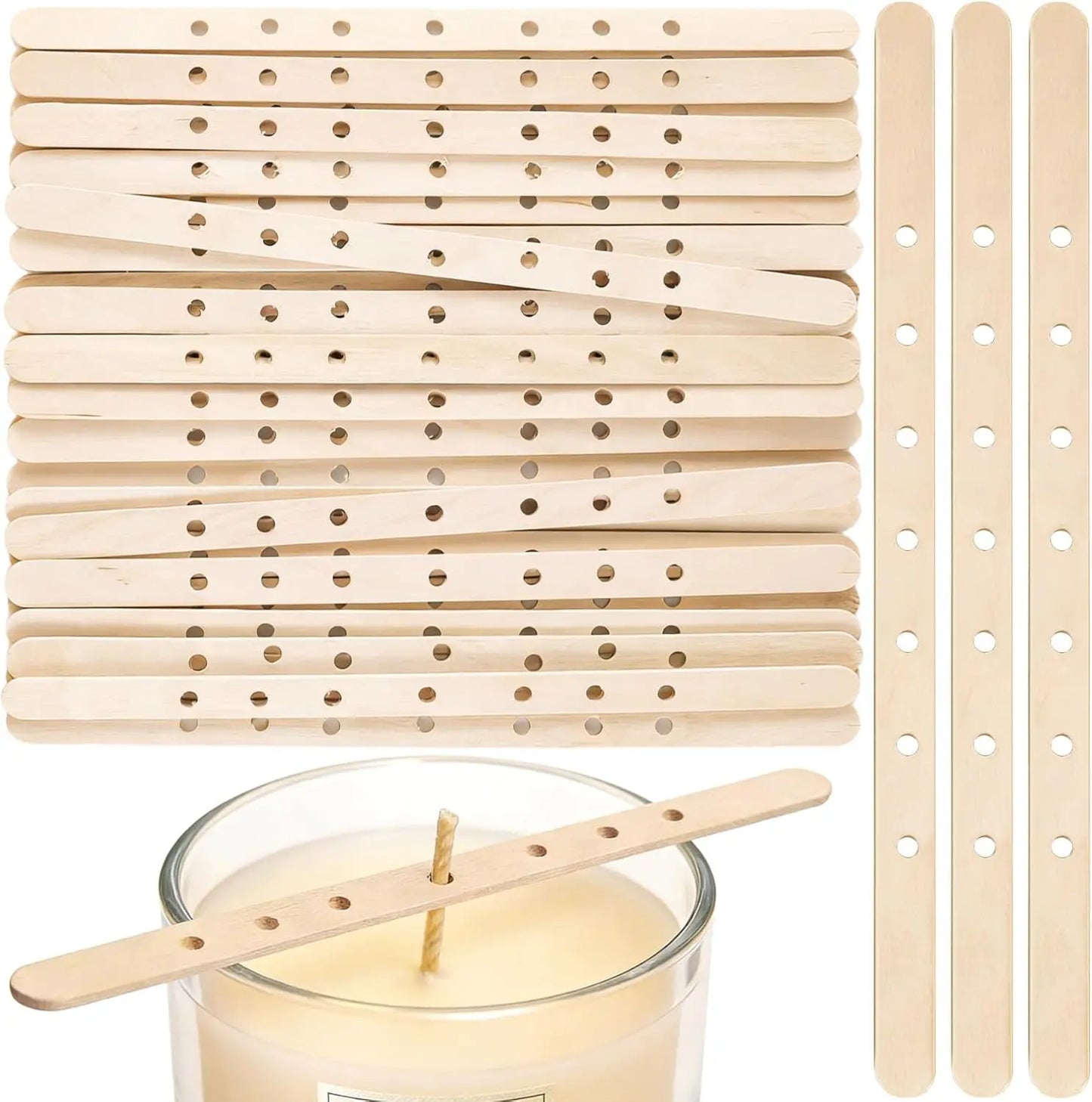 Wooden Candle Wick Holders 7-Hole Centering Device 30/50 Pack