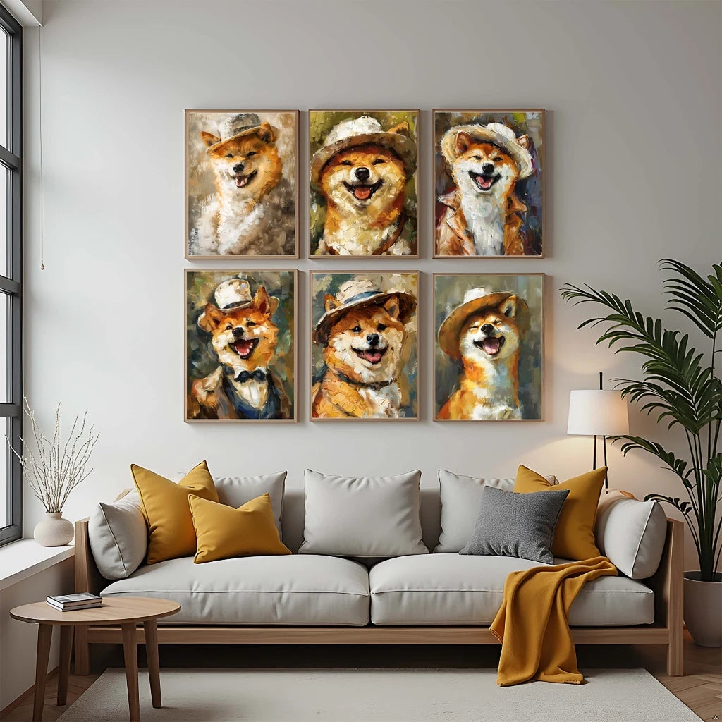 Smiling Shiba Inu Dog Canvas Wall Art | Nordic Vintage Poster Canvas Wall Art Peaceful Pleasures Health and Wellness