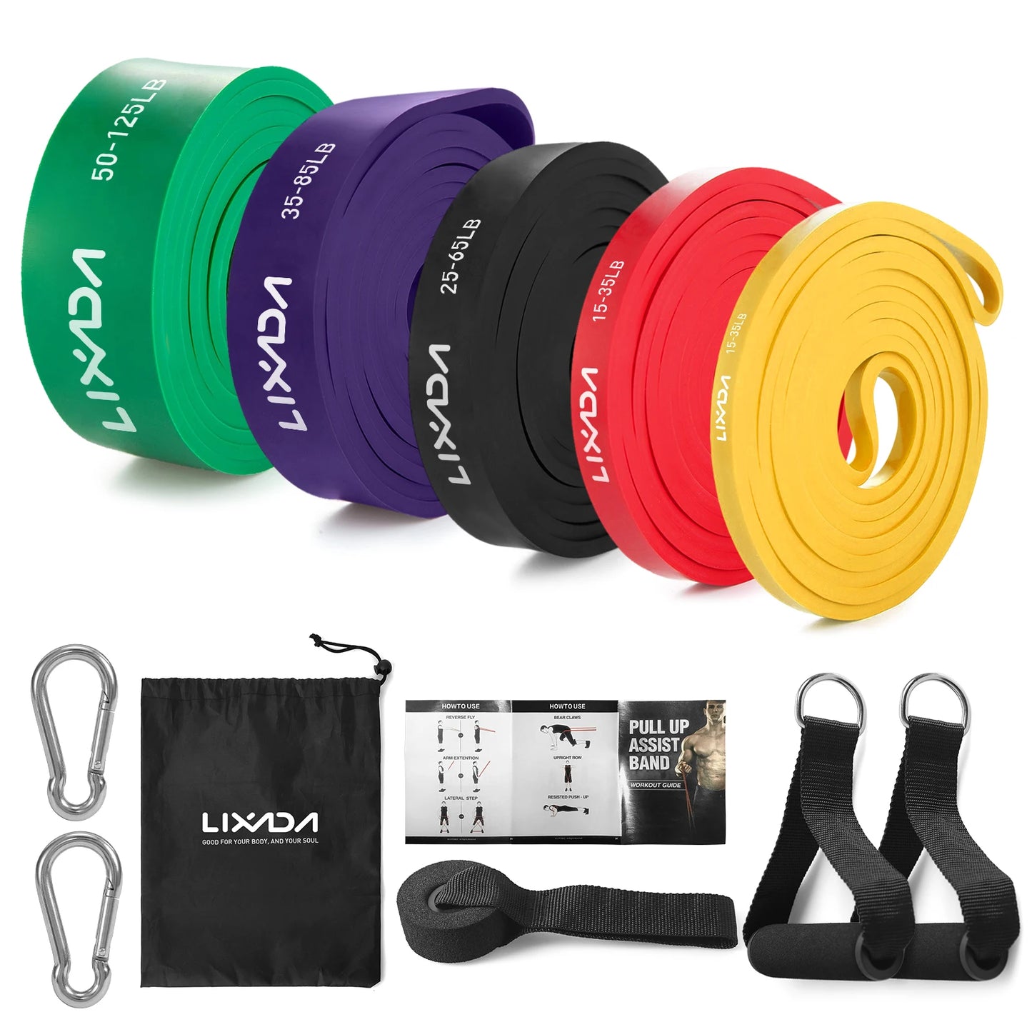 Lixada Powerlifting Workout Exercise Stretch Bands Carry Bag 5 Packs