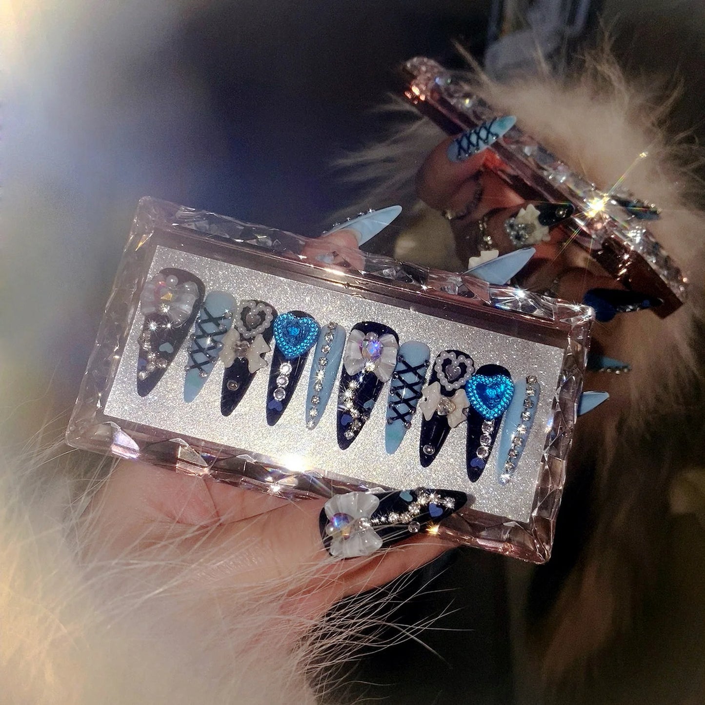 24pcs 3D Bow Press On Nails | Y2K Glitter Rhinestone Almond Set Press On Nails Peaceful Pleasures Health and Wellness