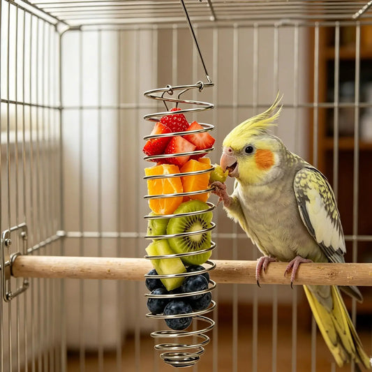 Stainless Steel Spiral Bird Forager Feeder – Fruit & Veggie Basket Bird Forager Feeder Oasis Select Default Title