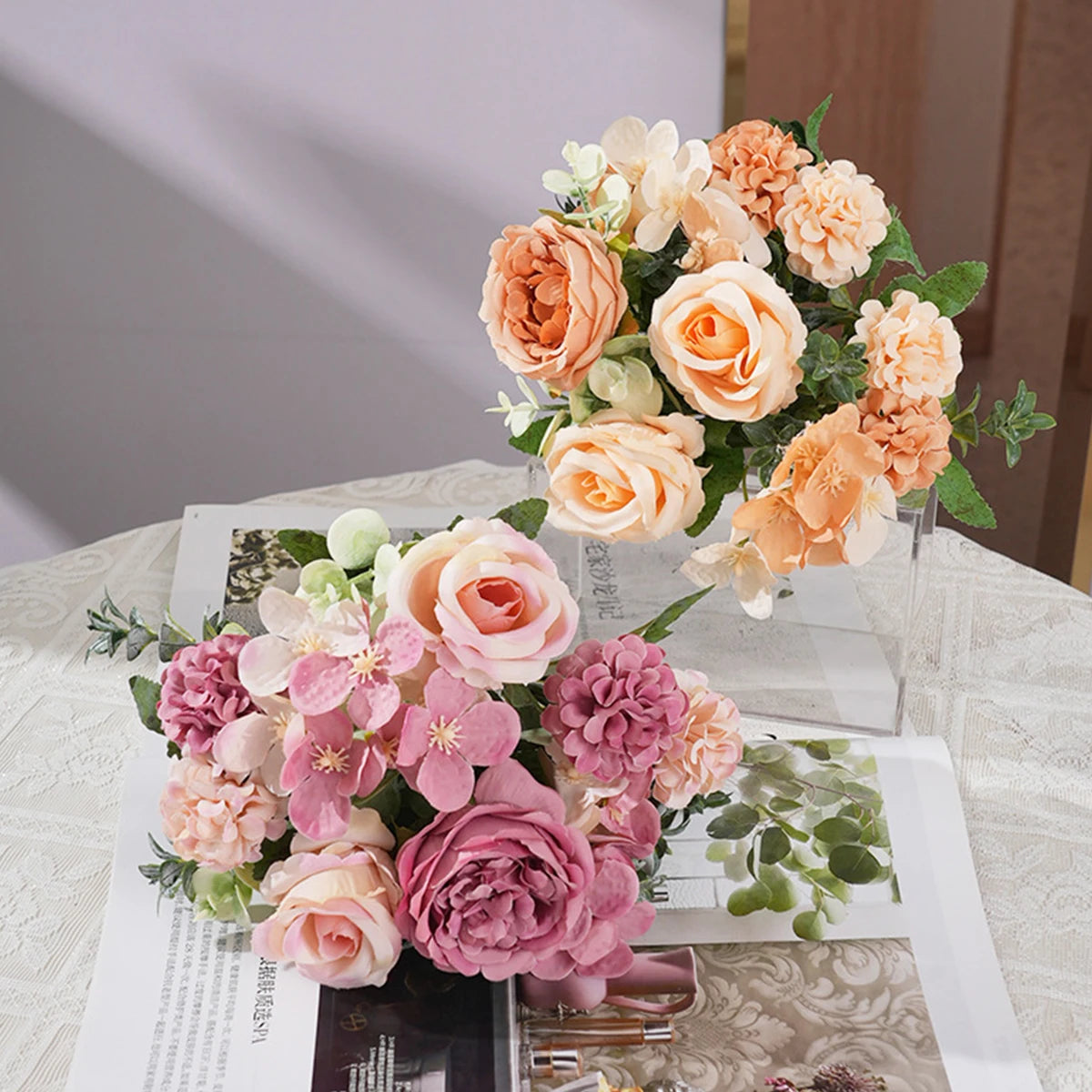 Silk Peony Rose Hydrangea Artificial Flower Bouquet | Wedding Decor