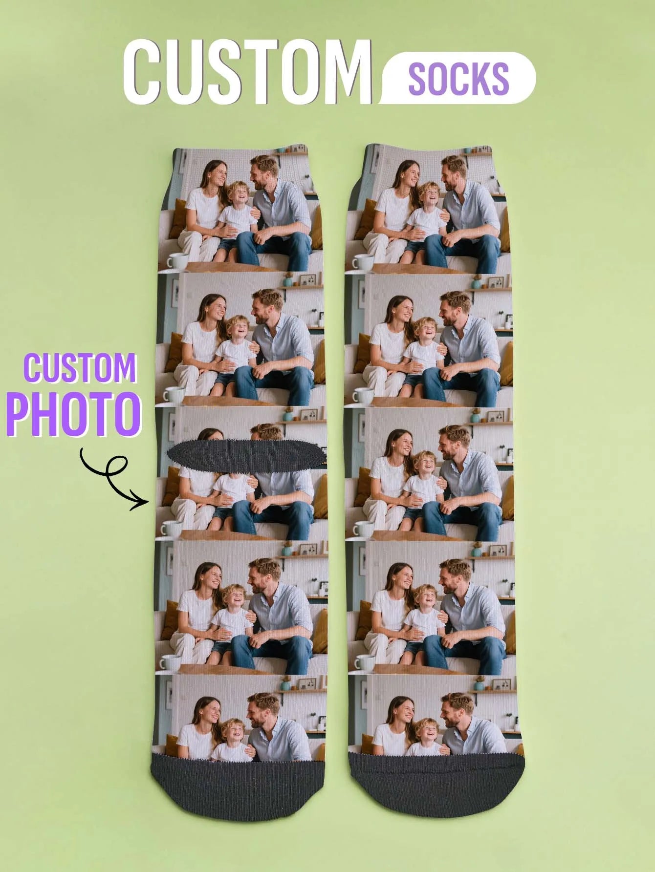 Custom Photo Socks Personalized Picture Socks Family Photo Printed Socks Two Sizes Available Meaningful Gift Peaceful Pleasures Health and Wellness