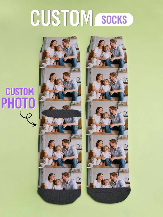 Custom Photo Socks Personalized Picture Socks Family Photo Printed Socks Two Sizes Available Meaningful Gift Peaceful Pleasures Health and Wellness