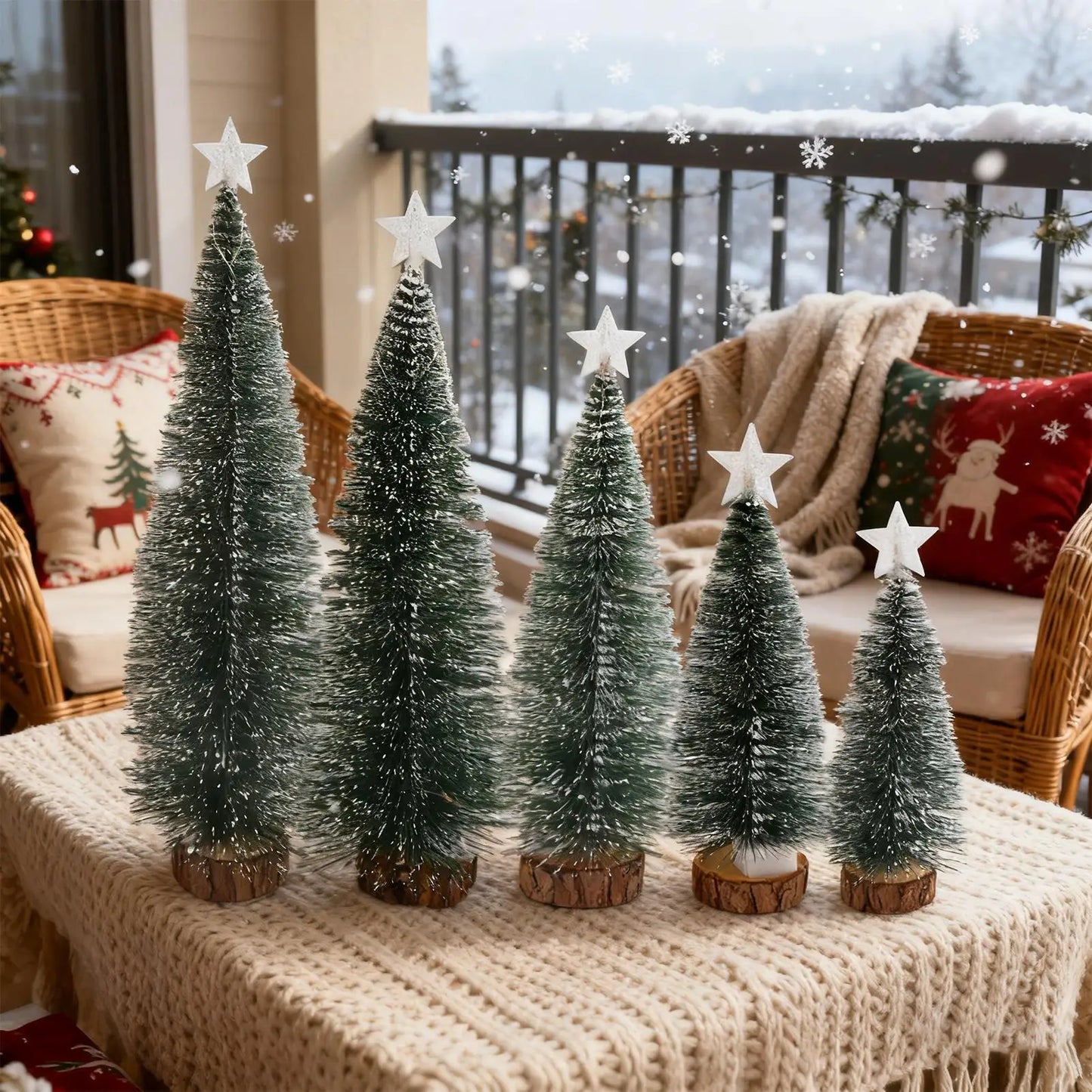 Tabletop Christmas Tree Set of 5 with LED Lights | Mini Holiday Decor
