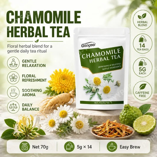 Googeer Chamomile Herbal Blend | Ginseng, Bergamot, Caffeine-Free Herbal Supplement Tea Peaceful Pleasures Health and Wellness