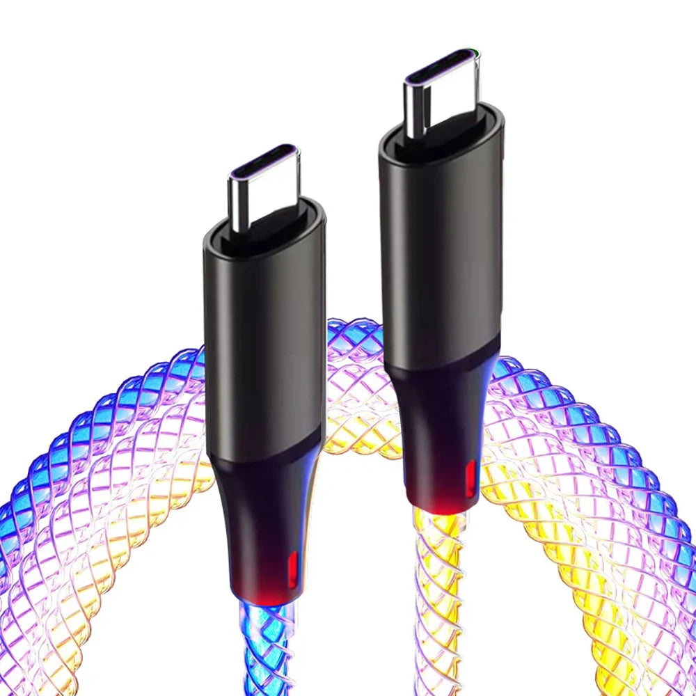 66W 6A RGB Glowing USB-C Fast Charging Cable – iPhone & Samsung