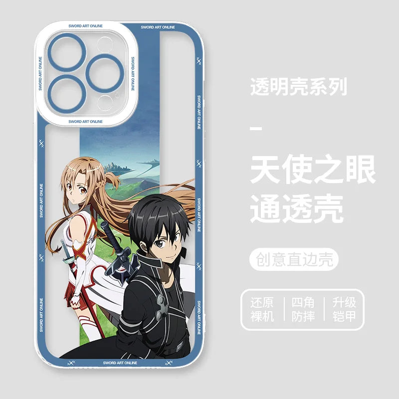 Japanese Anime Sword Art Online Phone Case for Iphone 17 16 15 14 13 12 11 Pro Max Plus Mini Air Asuna Kirito Phone Cover Peaceful Pleasures Health and Wellness 9 iPhone 15