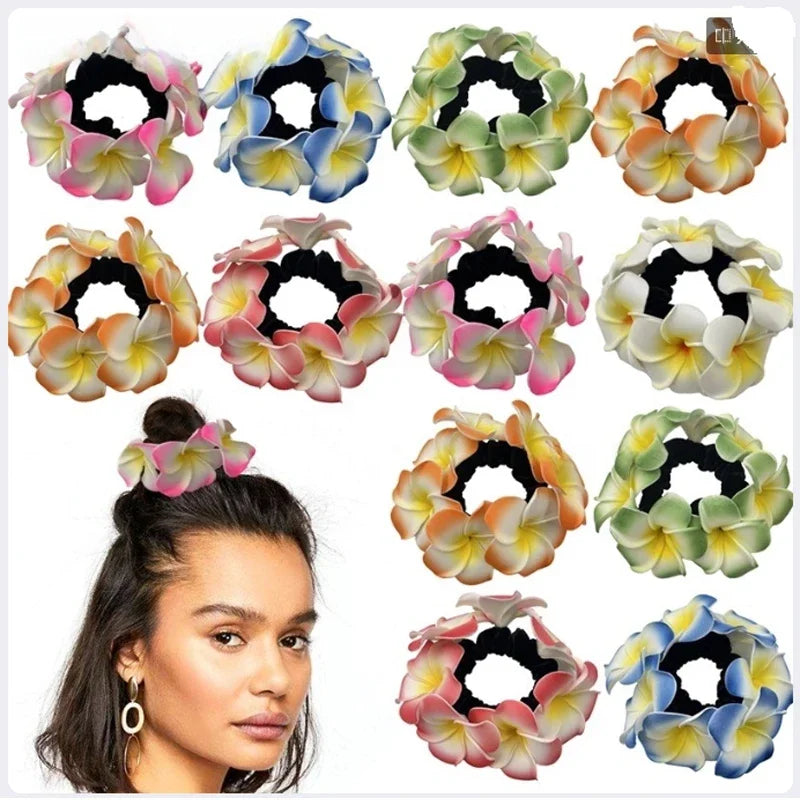 2pcs Hawaii Flower Hair Scrunchies Foam Plumeria Hair Rope Frangipani Egg Flower Headdress for Beach Party Wedding Bridal Girl Peaceful Pleasures Health and Wellness random