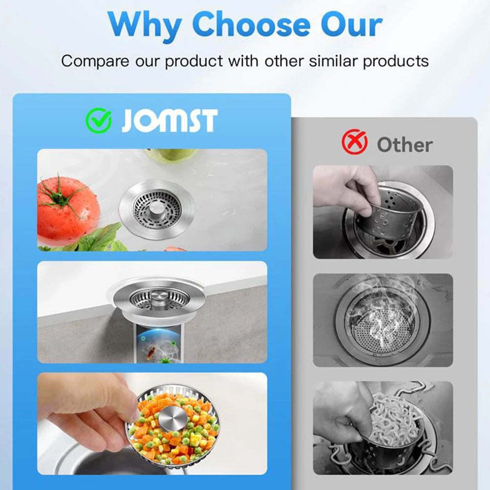 3 In 1 Kitchen Sink Drain Strainer Anti-Clogging Pops-Up Stopper Sink Filter Plug Garbage Disposal Stainless Sink Accessories Peaceful Pleasures Health and Wellness