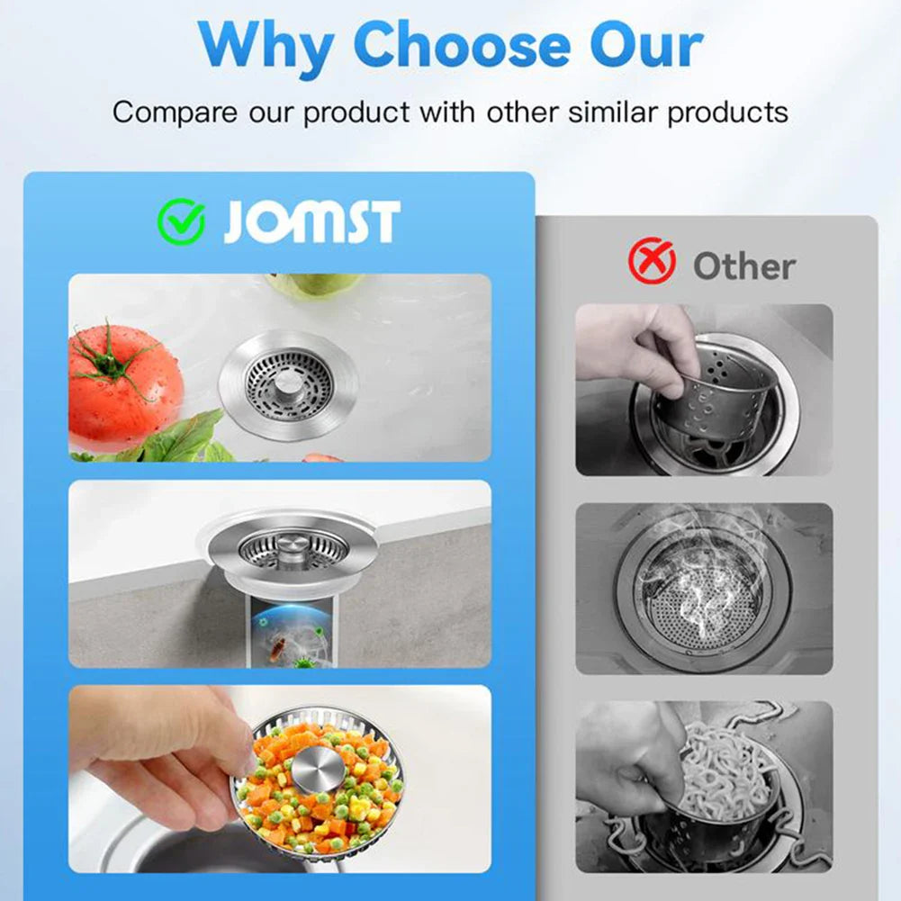 3-in-1 Stainless Steel Kitchen Sink Drain Strainer & Stopper