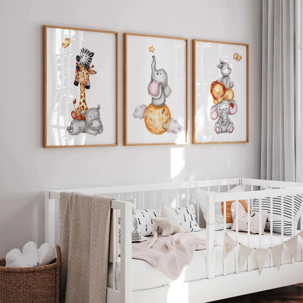 3-Piece Safari Animal Nursery Canvas Wall Art | Kids Room Decor