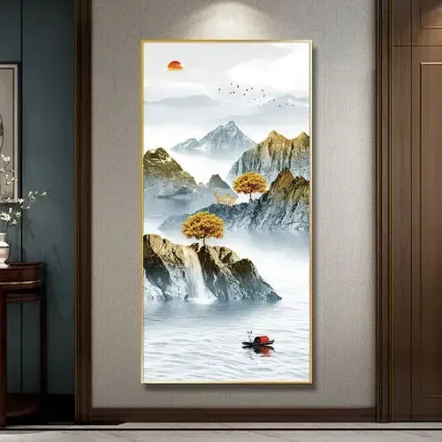 Home and Wanshi Xing Decorative Painting Landscape Mural Painting New Chinese Beginner Style Hanging Painting Home Decor Peaceful Pleasures Health and Wellness 18 40x80cm