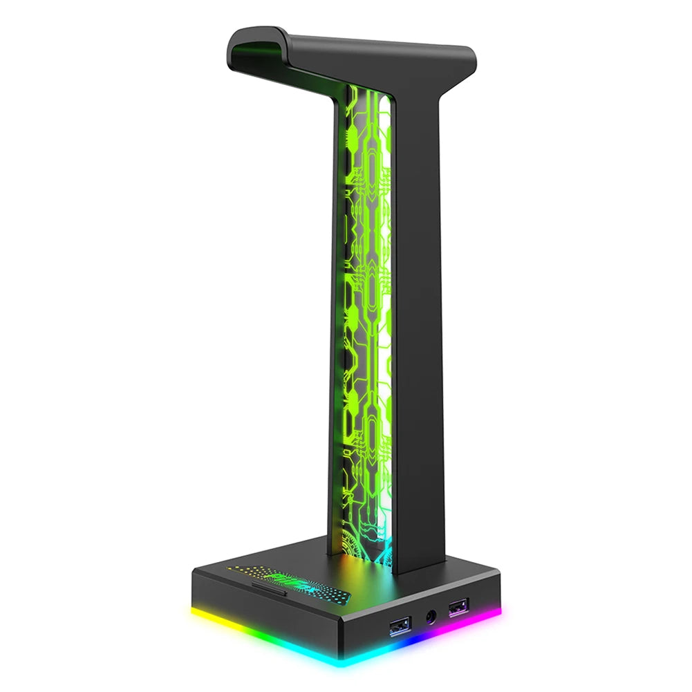 RGB Gaming Headphone Stand 10 Lighting Modes Computer Headset Stand with USB Ports Headphone Holder for Gaming PC Accessories Peaceful Pleasures Health and Wellness as show