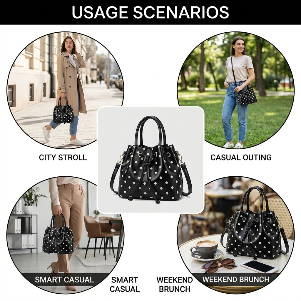 Korean Style Polka Dot Handbag With Shiny Leather For Daily Use And Casual Outfits Peaceful Pleasures Health and Wellness