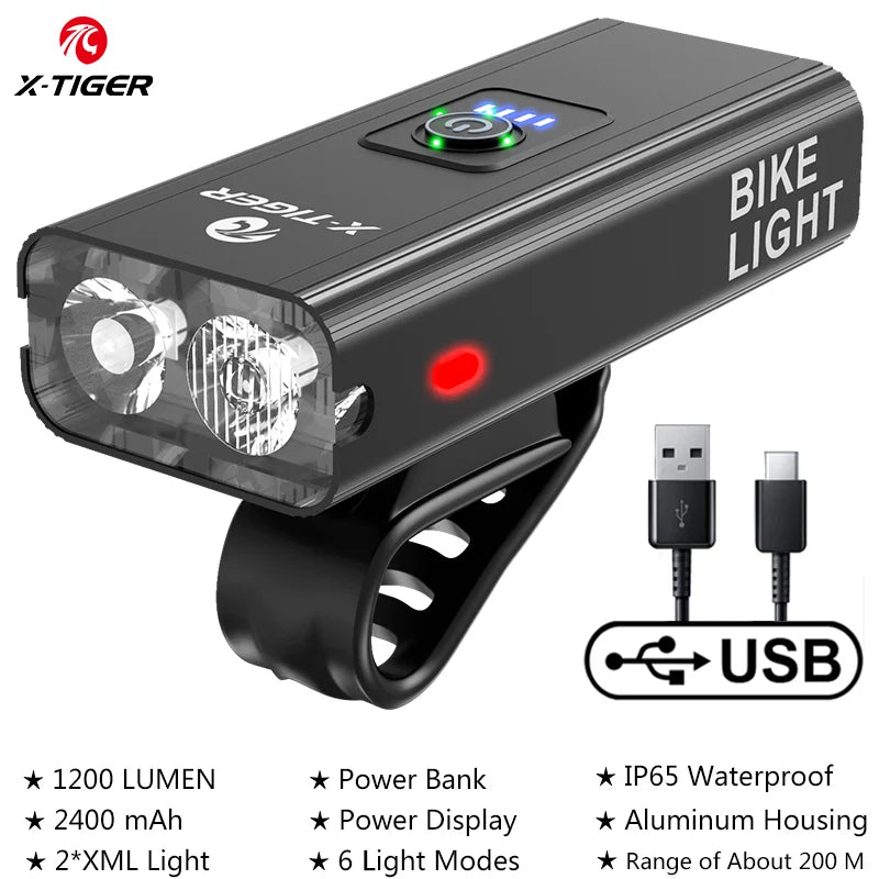 X-TIGER 1200LM USB Rechargeable Bike Headlight | IPX6