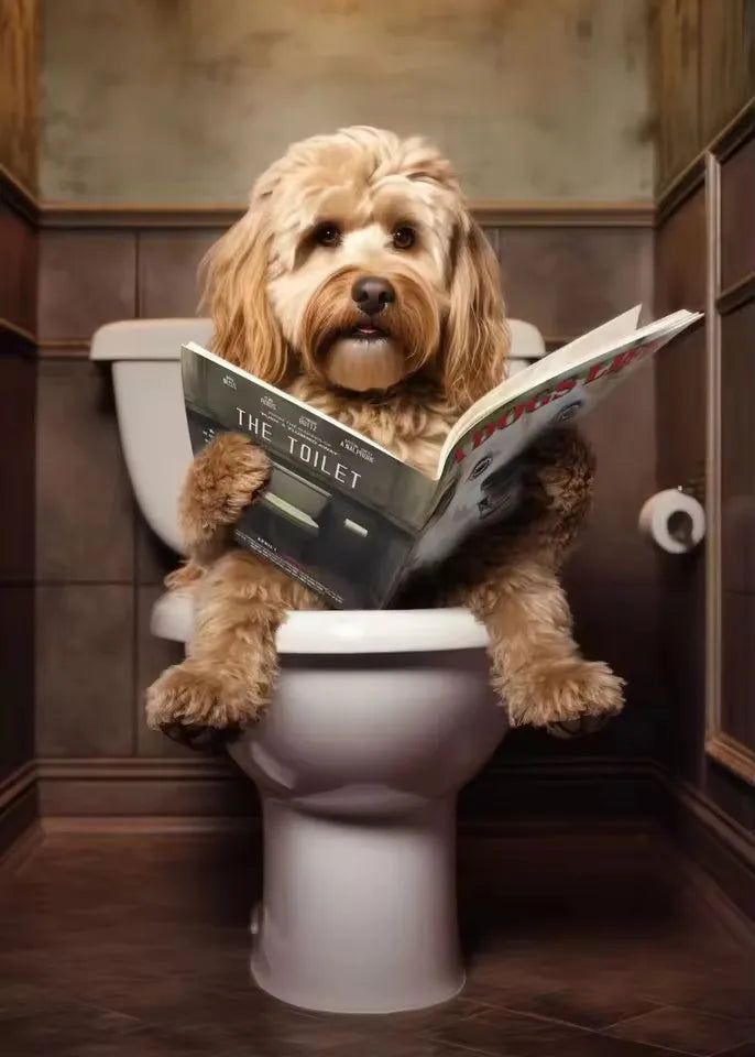 Canvas Print Wall Art for Pet Lovers,for Home Decor Bedroom,Kitchen,Living Room,Bathroom, Hotel 1pc Playful Dachshund on Toilet Peaceful Pleasures Health and Wellness T80320-09 40x60cm Unframed