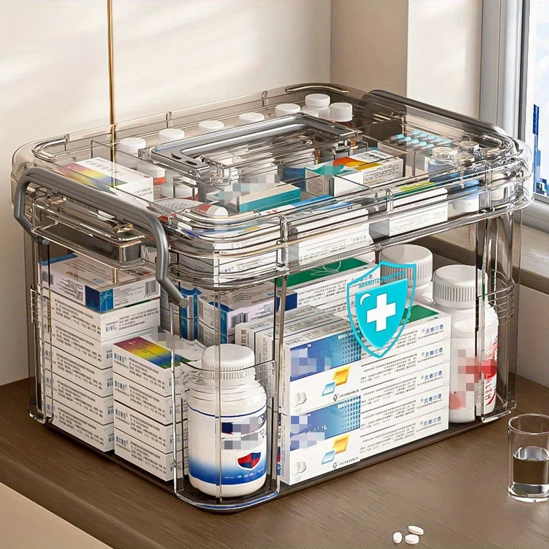 Clear Medicine Organizer Box with Tray & Labels | Storage Chest