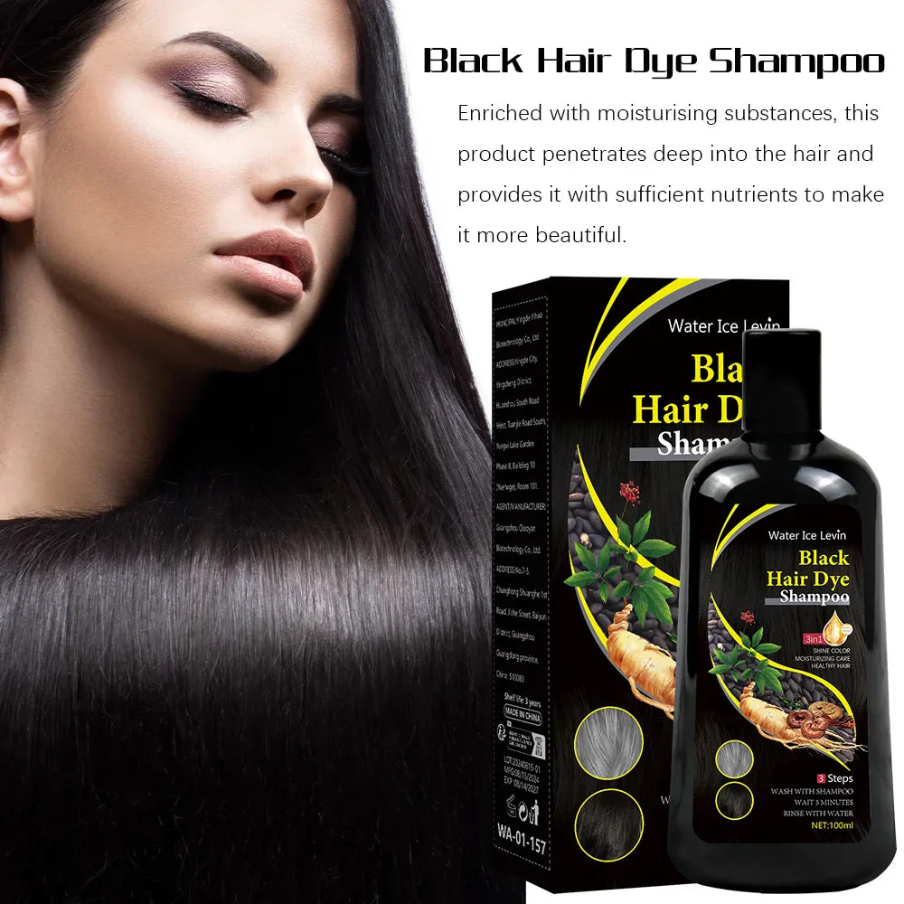 Black Hair Dye Shampoo 3-in-1 – Natural Herbal Gray Coverage