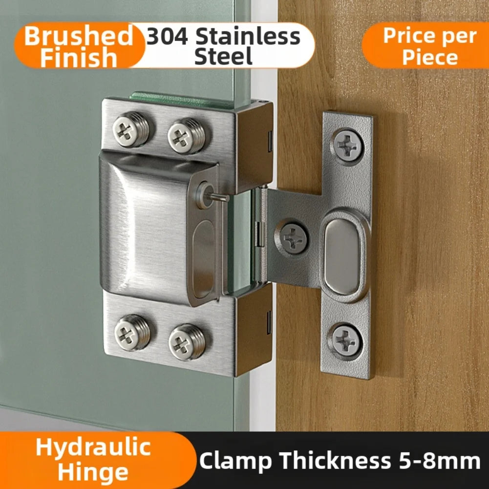 U-shaped Clip Glass Door Hinge Hydraulic Buffer Action Stainless