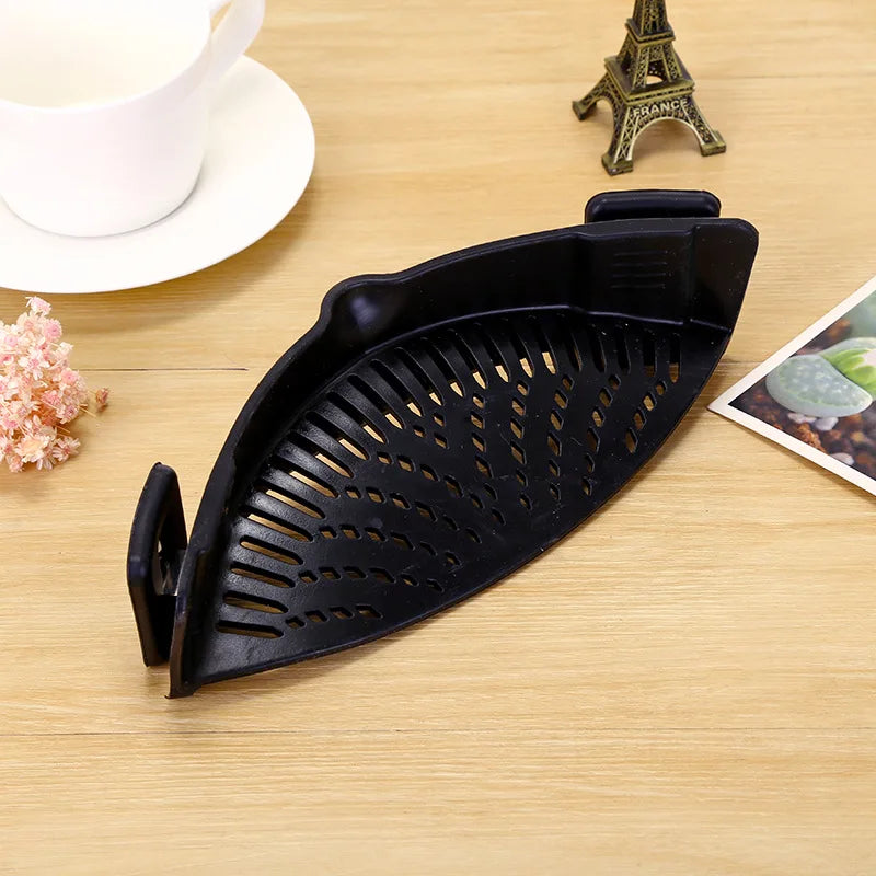 Hot sale Kitchen Strainer Clip Silicone Colander Fits all Pots and Bowls Kitchen Pasta Pot Clip On Hot Silicone Pot Strainer Peaceful Pleasures Health and Wellness black