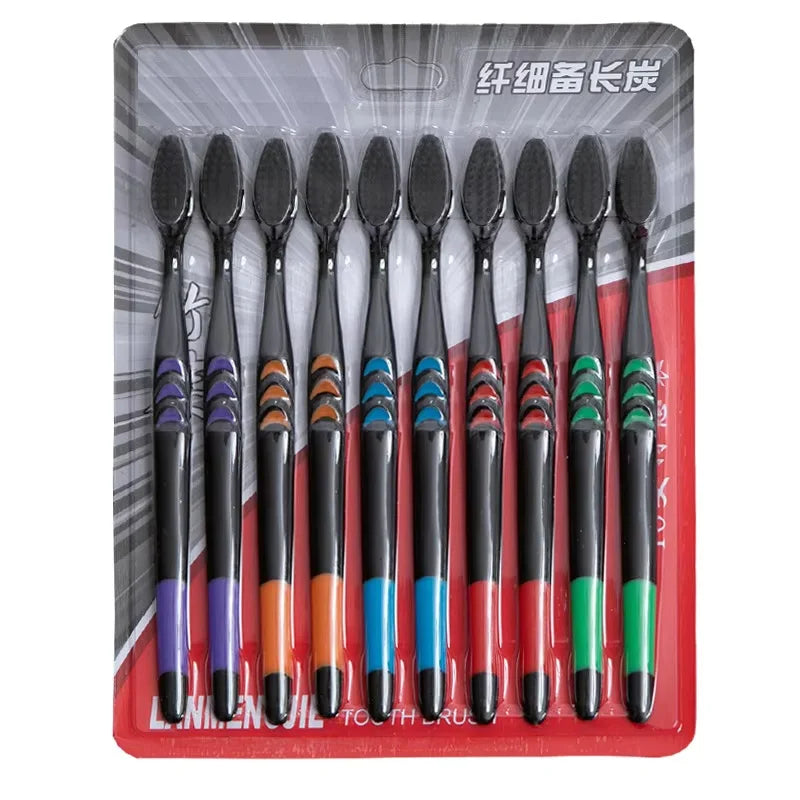10-Pack Bamboo Charcoal Soft Toothbrush Set | Family Travel