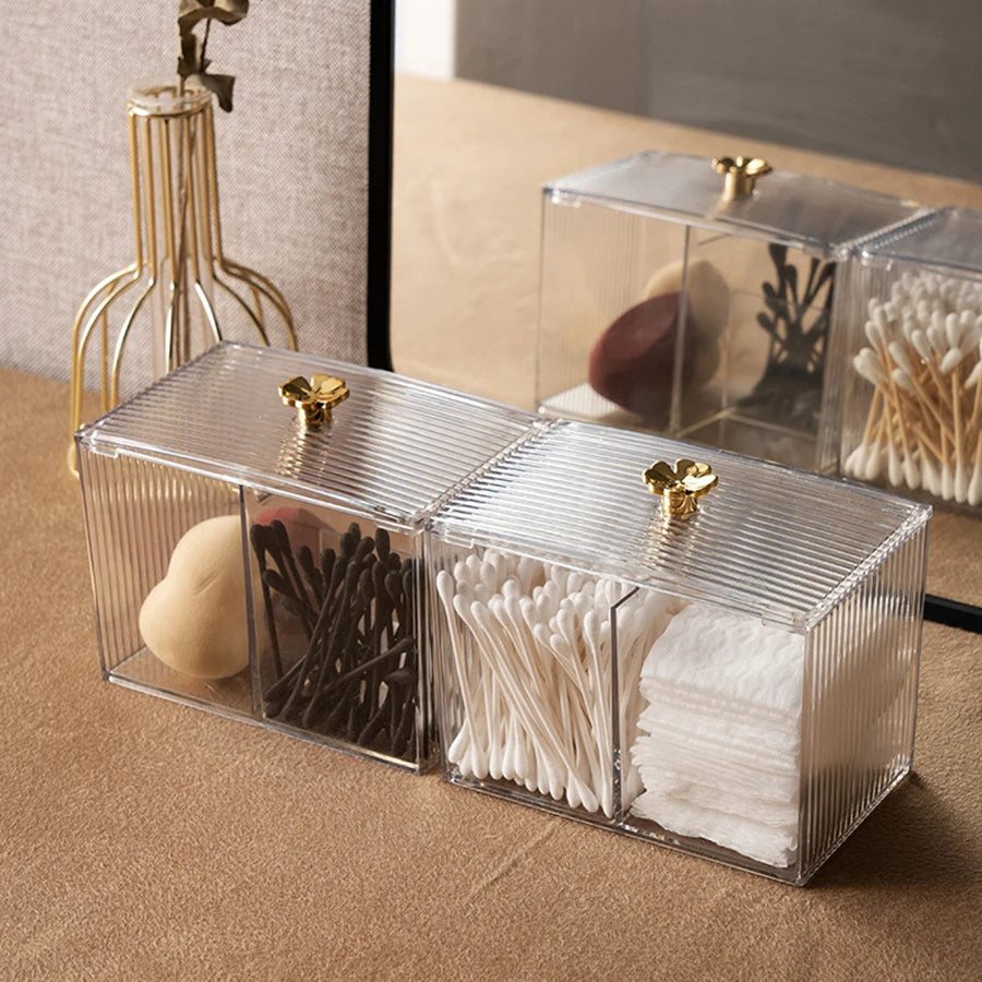 3-Section Clear Apothecary Jar with Lid – Qtip, Cotton Ball & Swab Holder for Bathroom Vanity