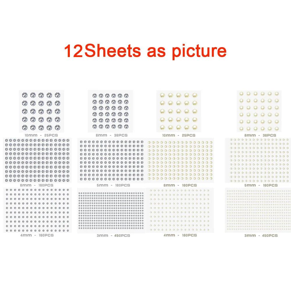 Mixed Self Adhesive White Imitation Pearl Rhinestones Stickers Face