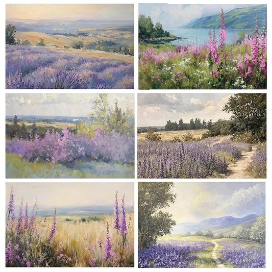 Purple Flower Field Canvas Wall Art | Spring Landscape Print Canvas Wall Art Peaceful Pleasures Health and Wellness