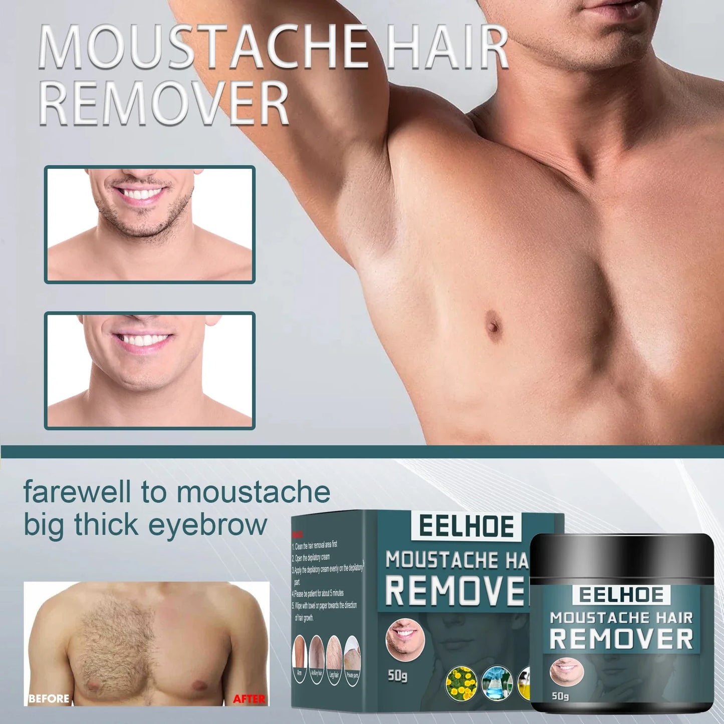 Men's Hair Removal Cream – Face, Beard, Body | eelhoe 50g