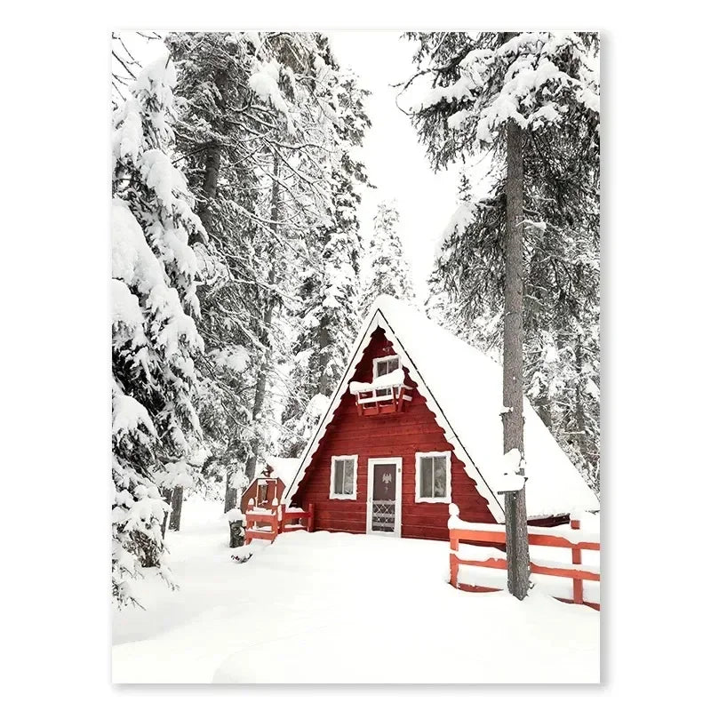 Christmas Snowman & Moose Canvas Wall Art | Winter Decor Print