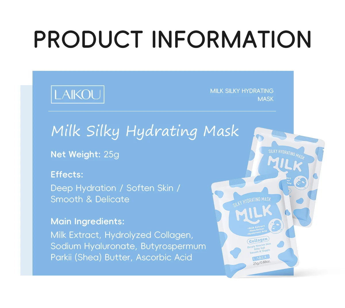 LAIKOU Milk Collagen Sheet Mask – Hydrating & Brightening 5-Pack