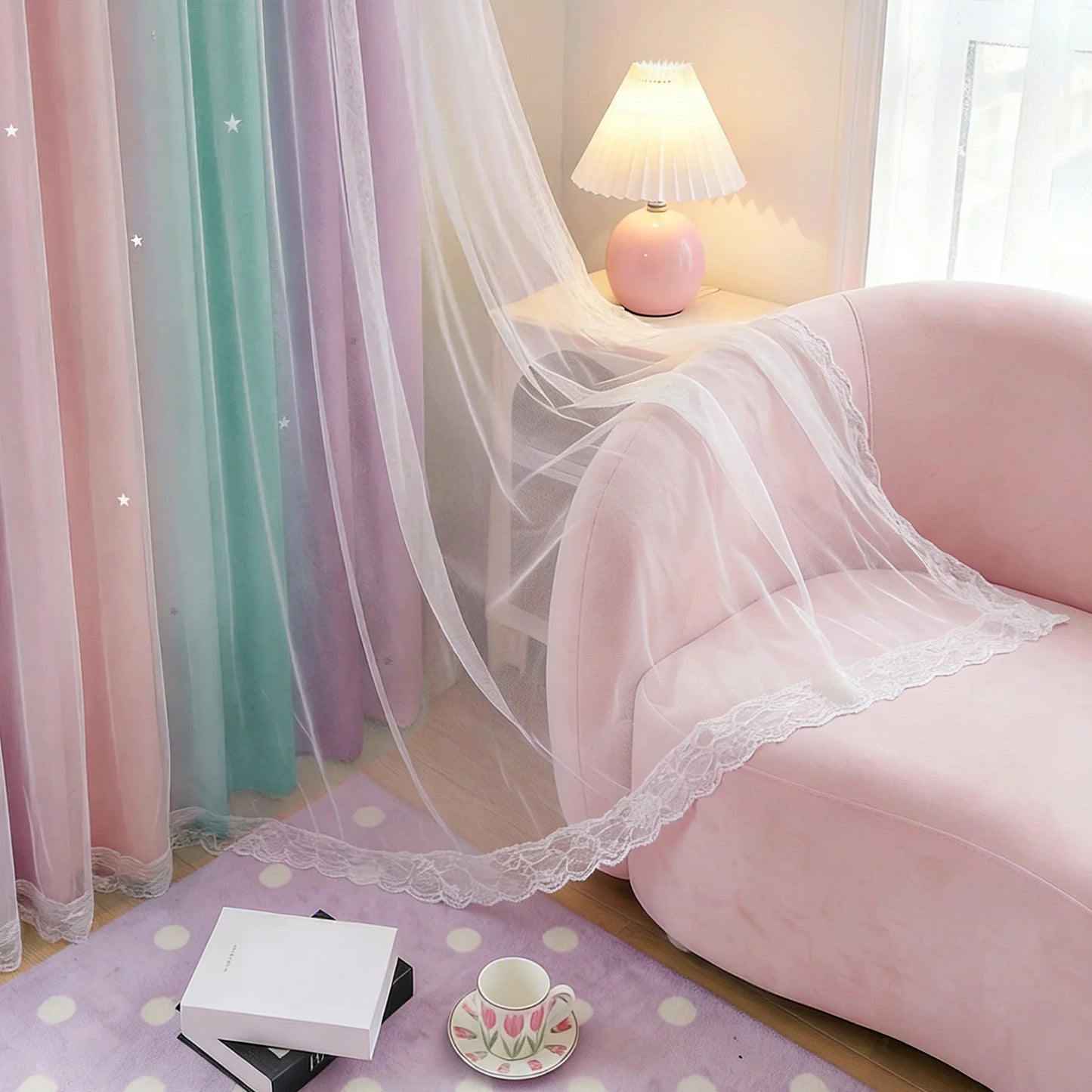 Blackout Curtains for Girls Kids Bedroom 2 Layer Thermal Insulated Rainbow Drapes 2 Panel Set Curtains with Sheer Pink/Purple Peaceful Pleasures Health and Wellness