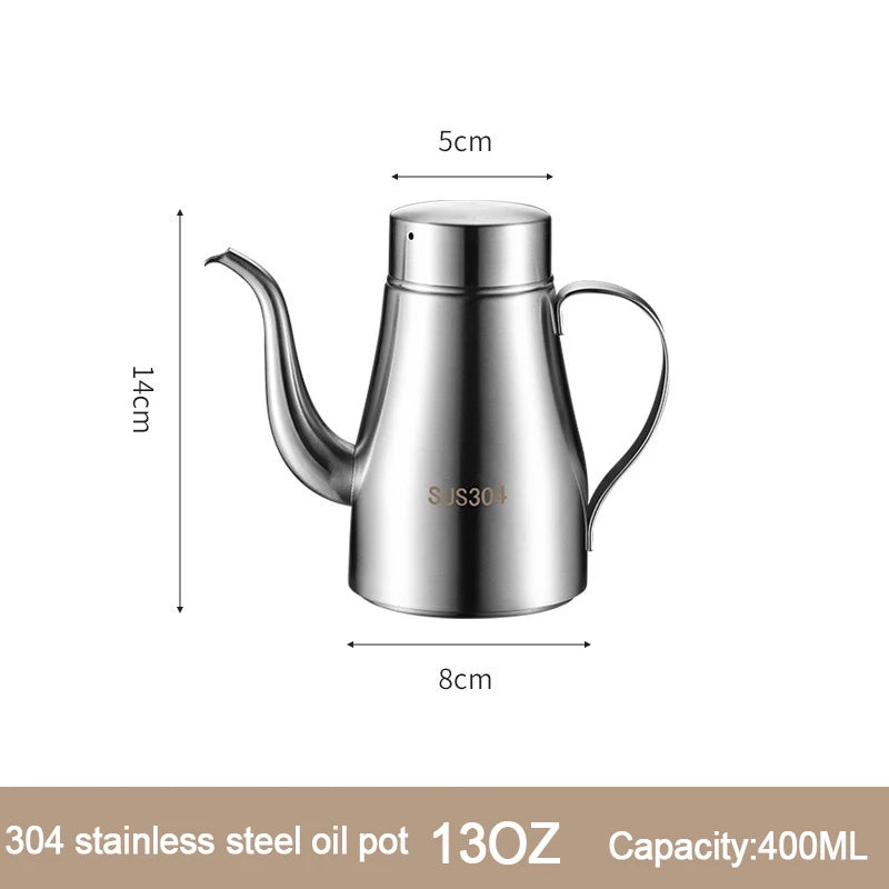 304 Stainless Steel Oil Pot Kitchen Oil Bottle Oil Tank Pot Household Edible Oil Pot Large Oil Tank Oil Pot Pouring Oil Bottle Peaceful Pleasures Health and Wellness 13OZ